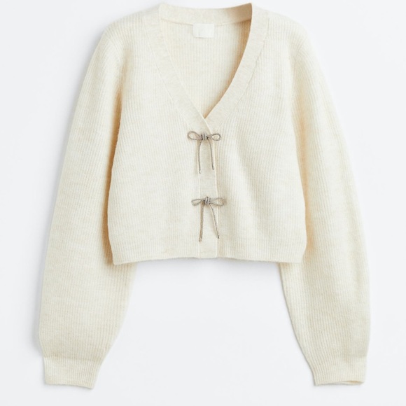 H&M Sweaters - NWT H&M rhinestone bow cardigan in CREAM